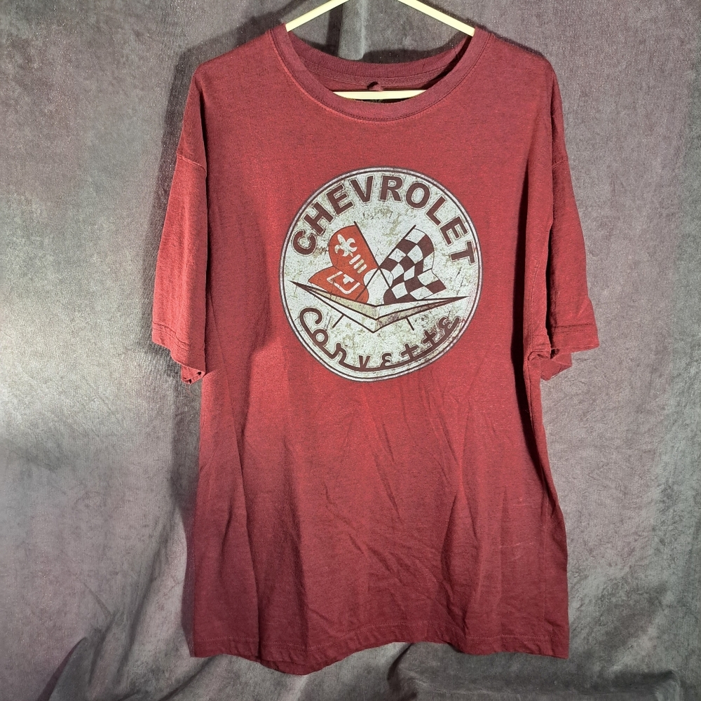 Newport Blue Chevrolet Corvette Racing Faux Distressed Heather Burgundy VG XL